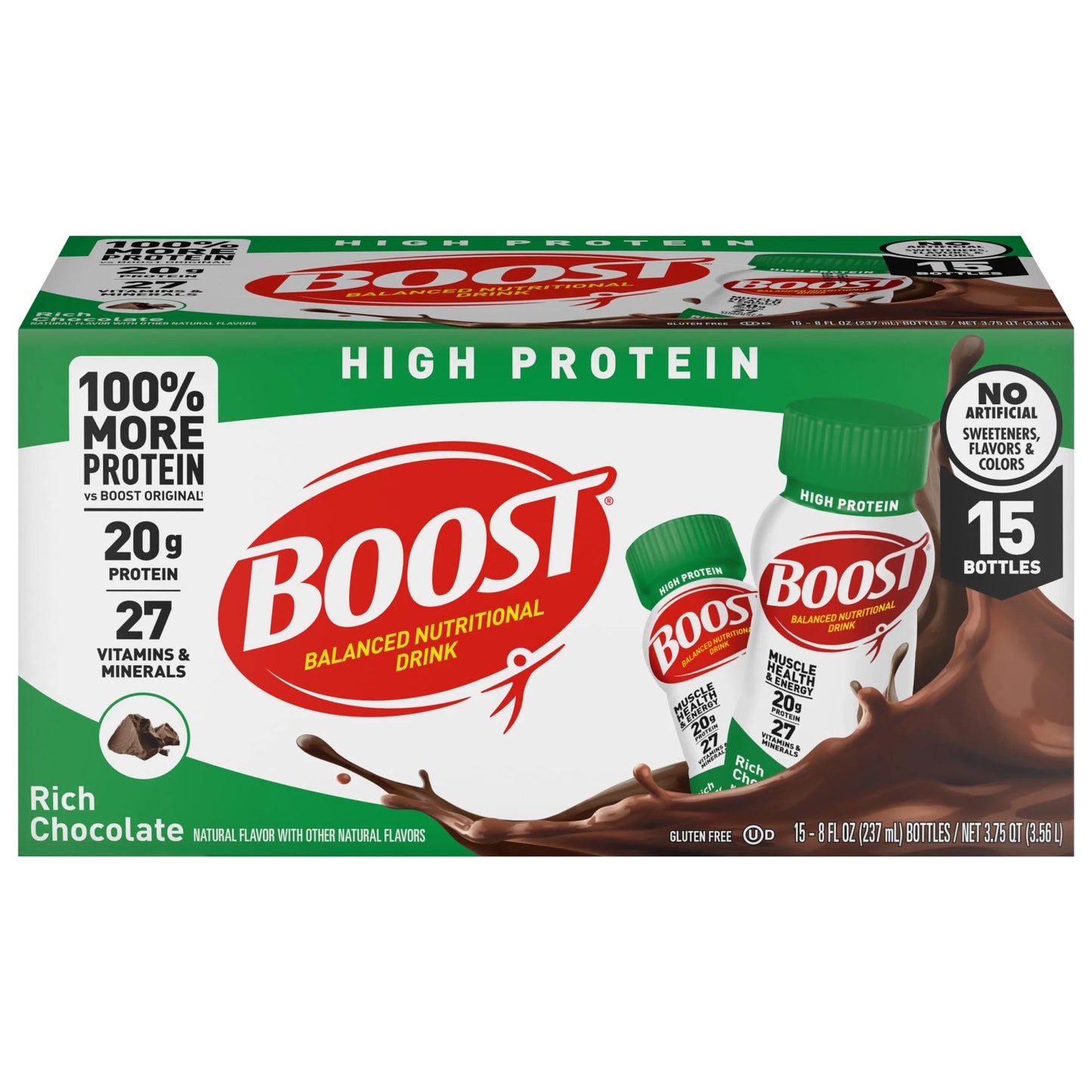 BOOST High Protein Nutritional Drink, Rich Chocolate, 20 g Protein, 15 - 8 fl oz Bottles