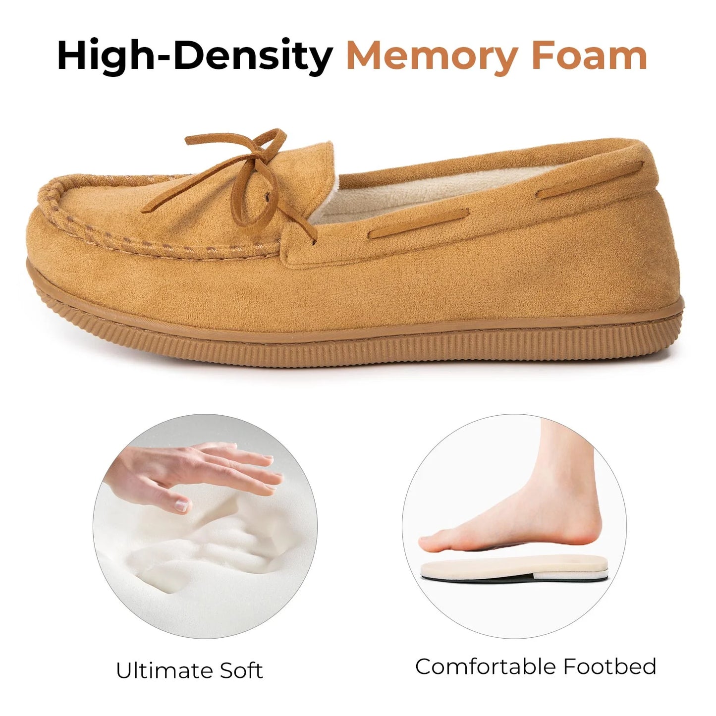 HomeTop Women's Moccasins House Slippers Indoor Outdoor Suede Faux Fur Rubber Sole Memory Foam House Shoes Sizes Breathable Microsuede Soft Home Slippers