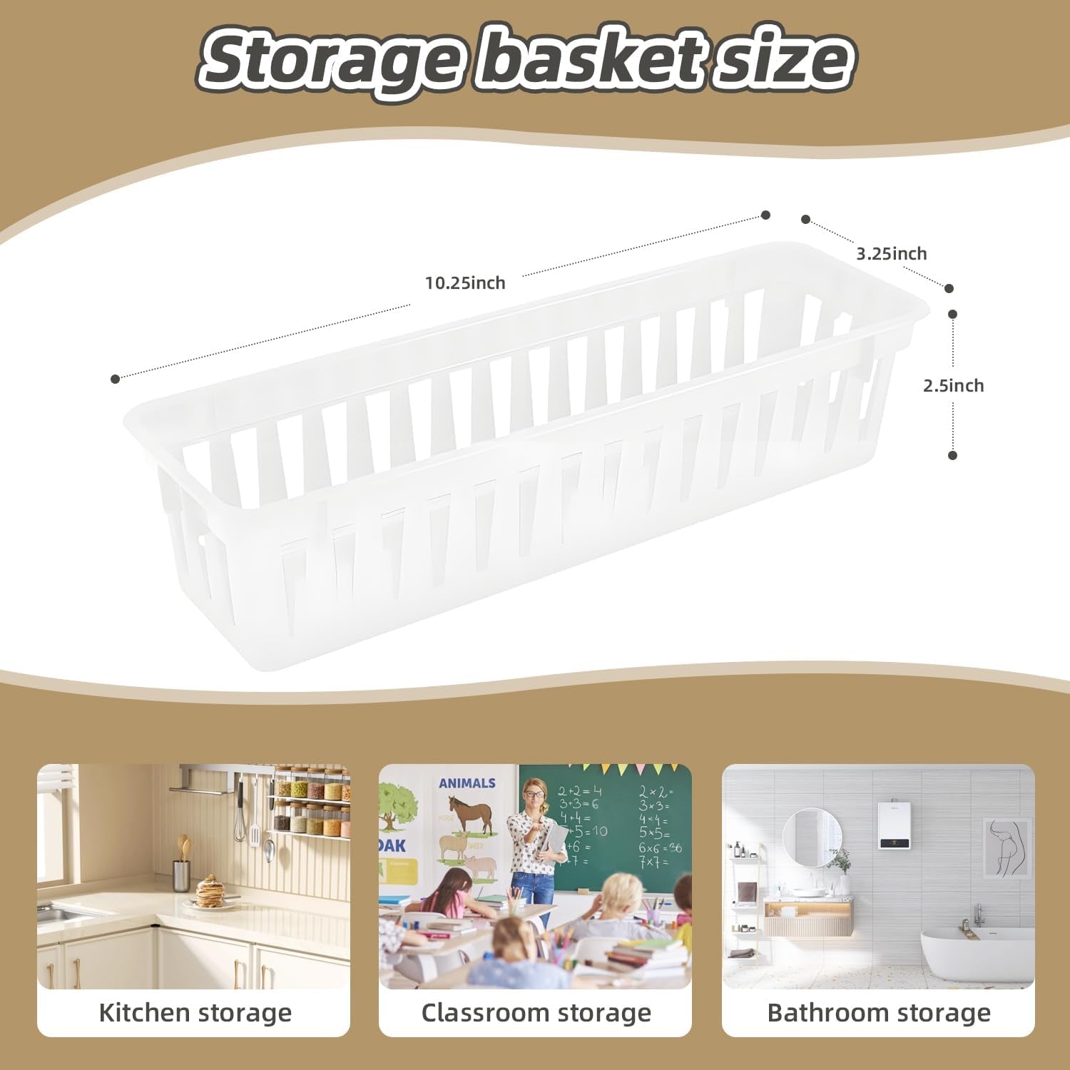 12 Pack White Slim Plastic Storage Baskets