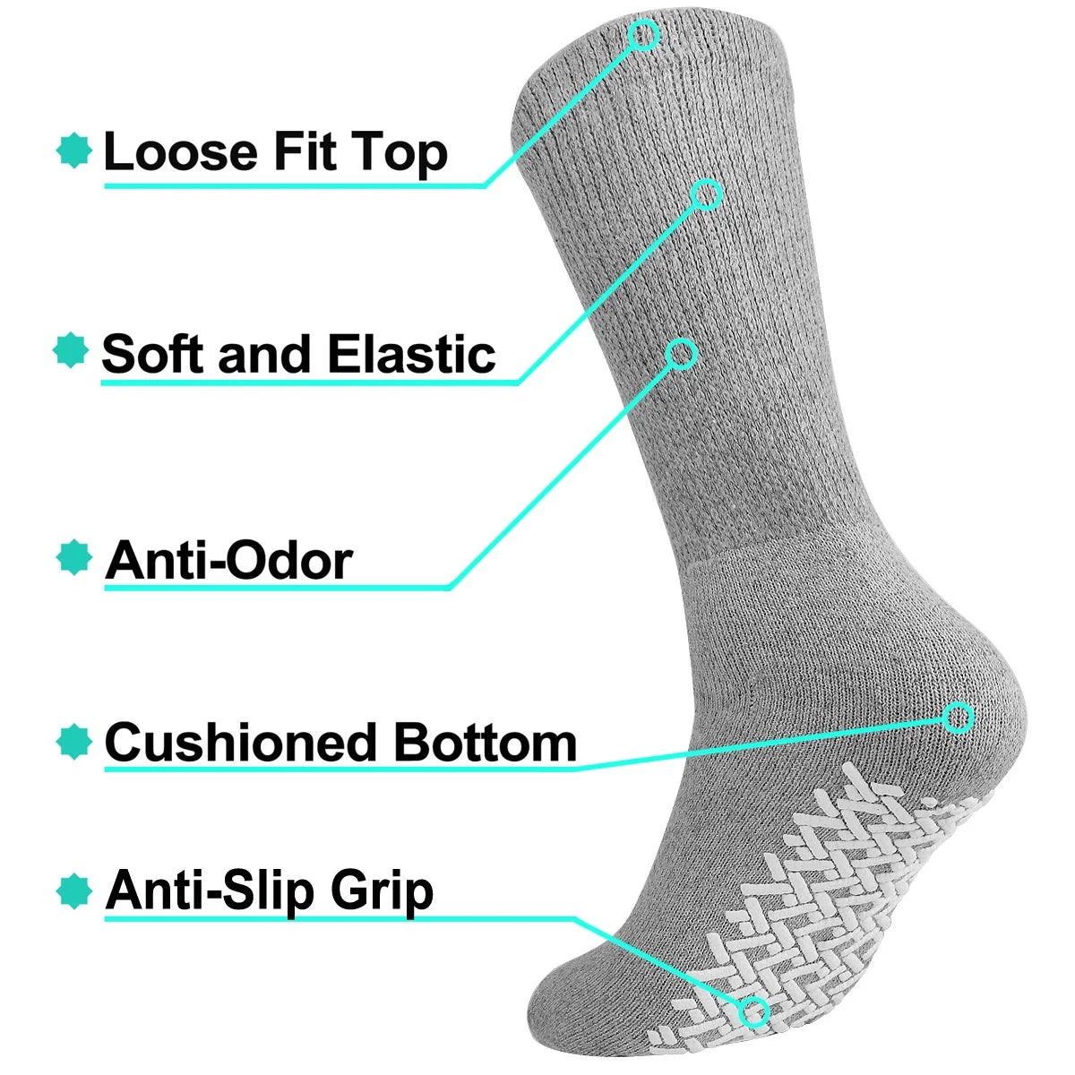 Men Anti Slip Grip Non Skid Socks, 6-pack