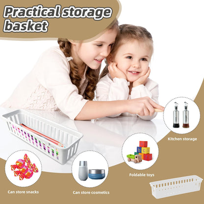 12 Pack White Slim Plastic Storage Baskets