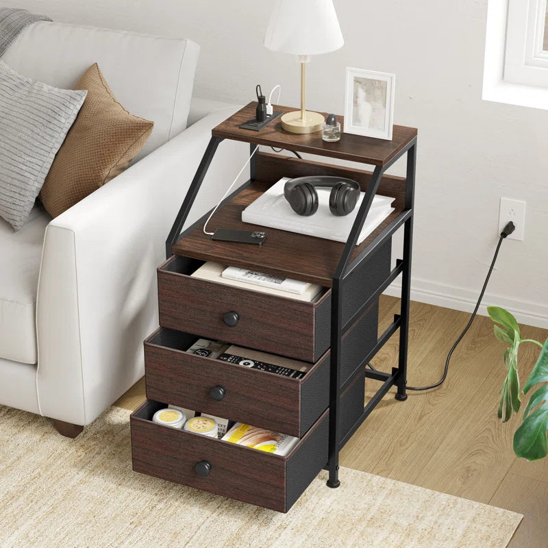 Nightstand with 3 Drawers & 2 USB Ports