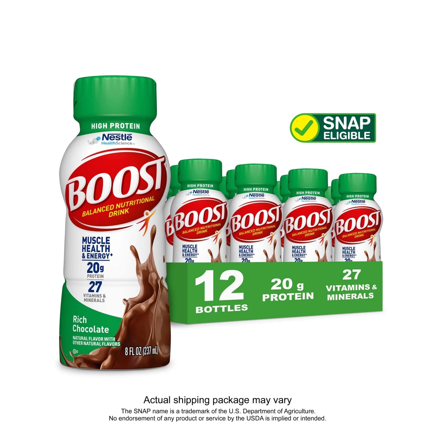 BOOST High Protein Nutritional Drink, Rich Chocolate, 20 g Protein, 15 - 8 fl oz Bottles