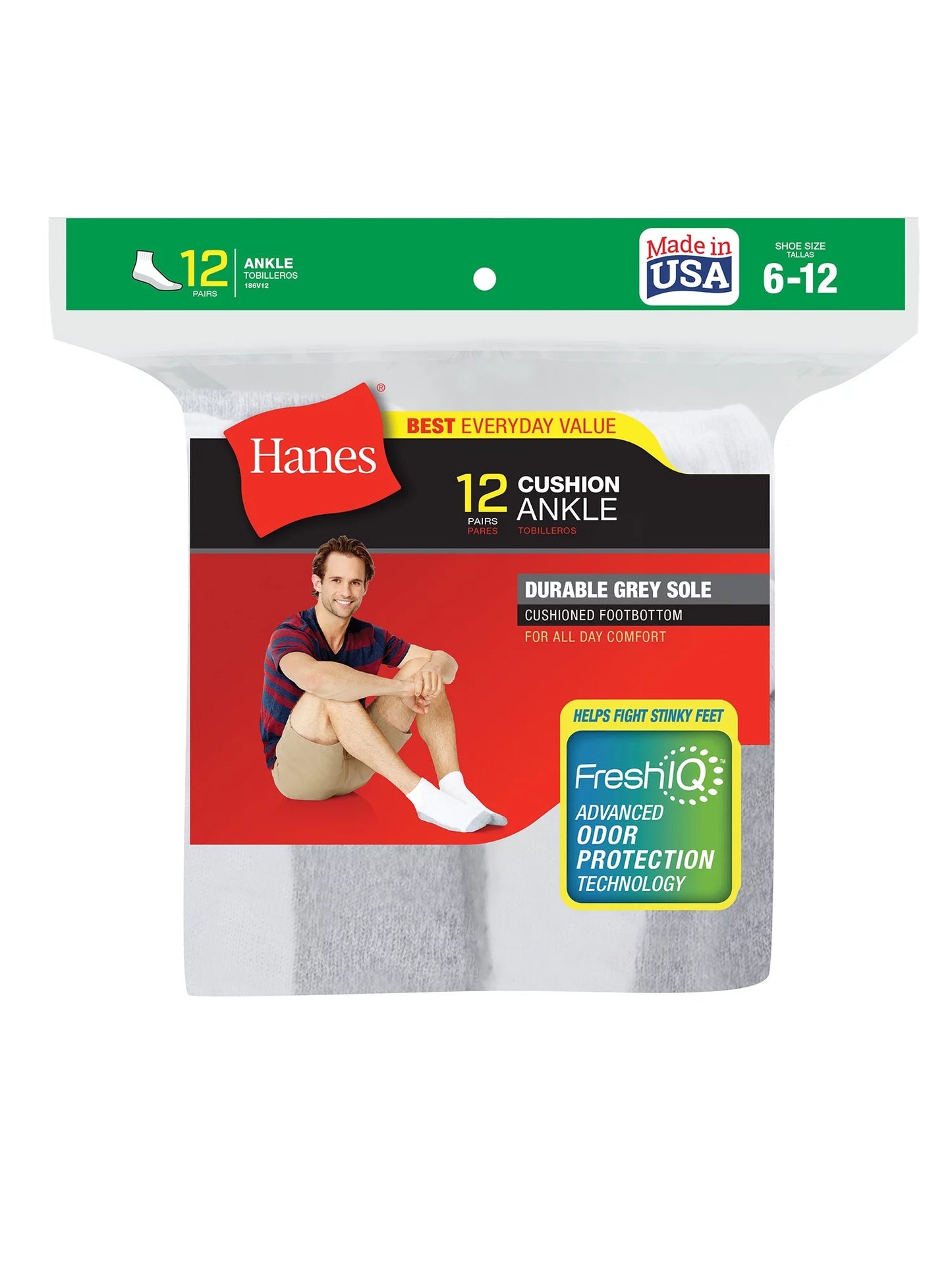 Hanes Men's Ankle Socks, 12-Pack