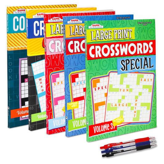 VARIETY SAVINGS 5-Pack 450+ Travel-Size Crosswords Puzzle Books