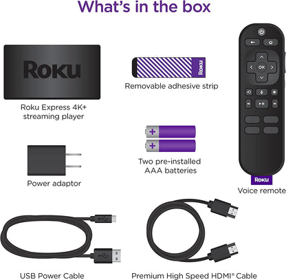 Roku Express 4K+ | Roku Streaming Device 4K/HDR, Roku Voice Remote, Free & Live TV