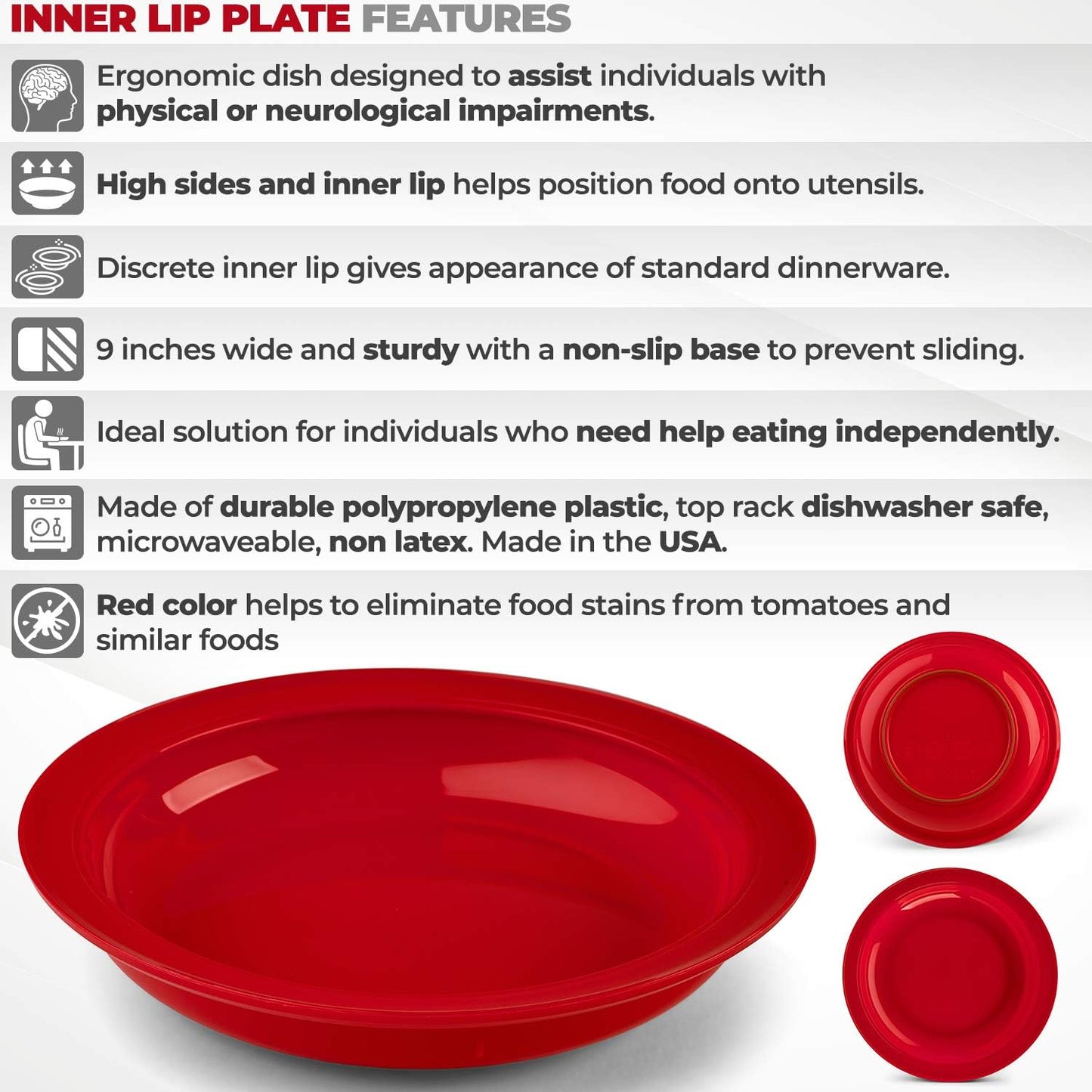 Providence Spillproof Inner Lip Plate - 9" Red - 3 Pack