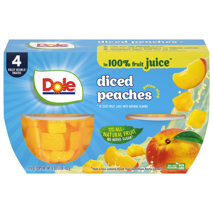 Dole Fruit Bowls Diced Peaches, 4 oz Cups (4 Pack)