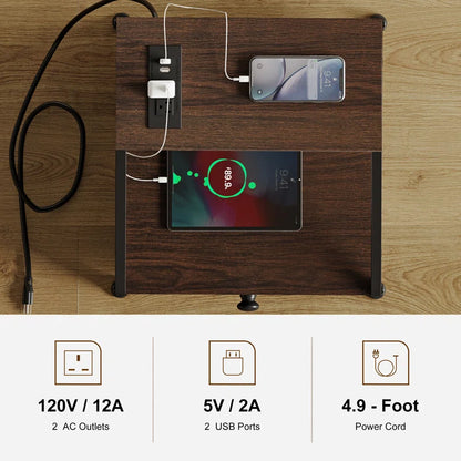 Nightstand with 3 Drawers & 2 USB Ports