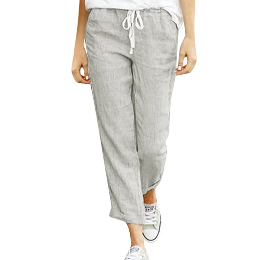 Loose Drawstring Cotton-Linen Blend Pants