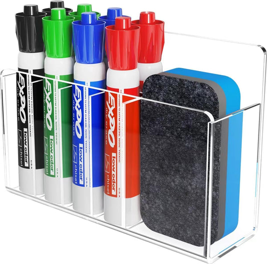 Acrylic Dry Erase Marker Holder with Adjustable Compartments