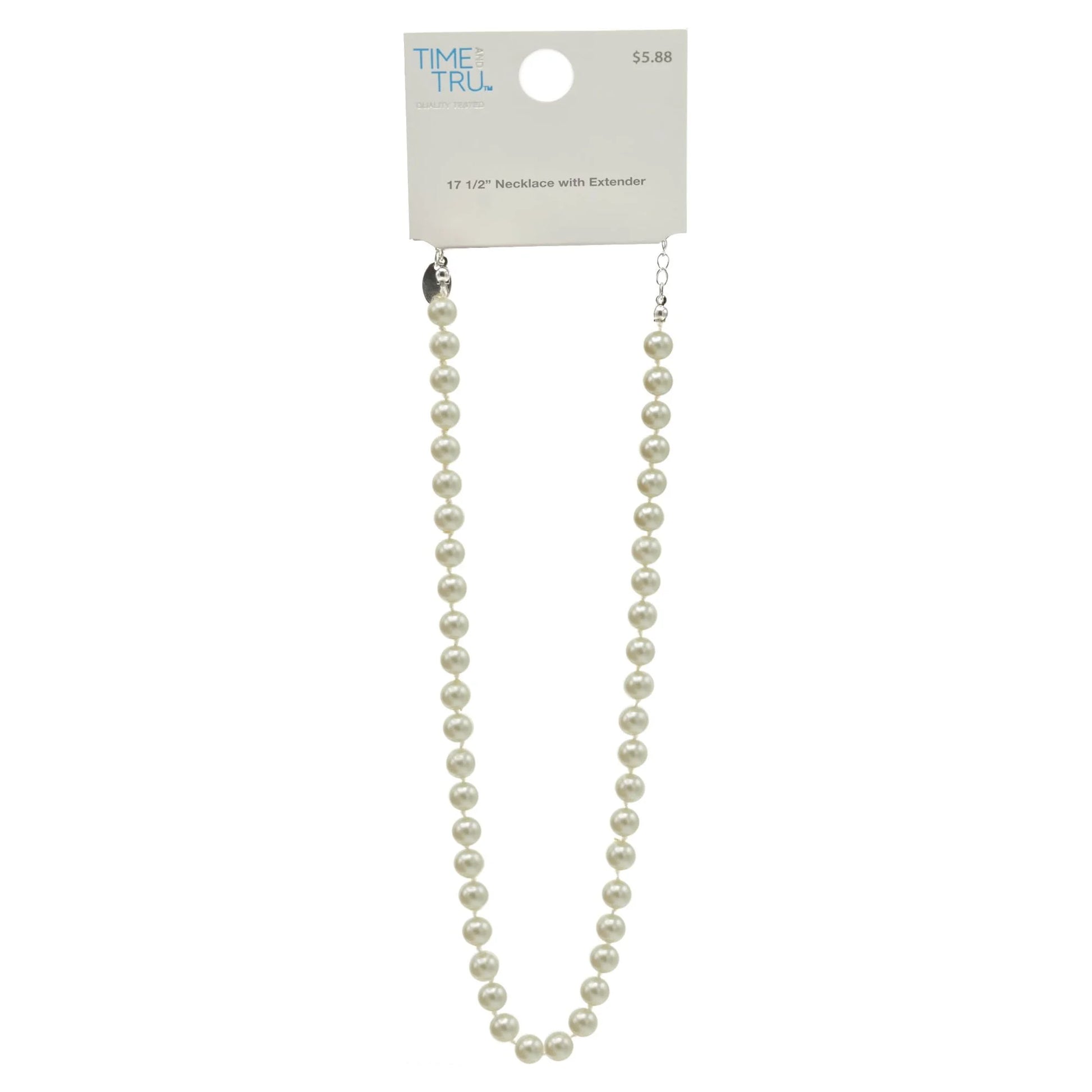 8MM Faux Pearl Necklace 17.5" with Extender