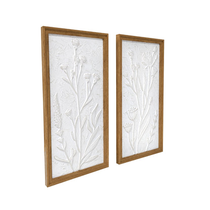 10 inch x 20 inch White Floral 2 Piece Wall Art Set