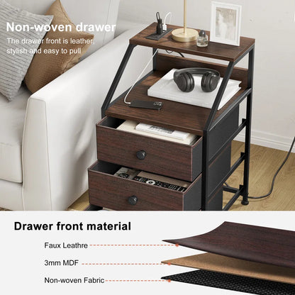 Nightstand with 3 Drawers & 2 USB Ports