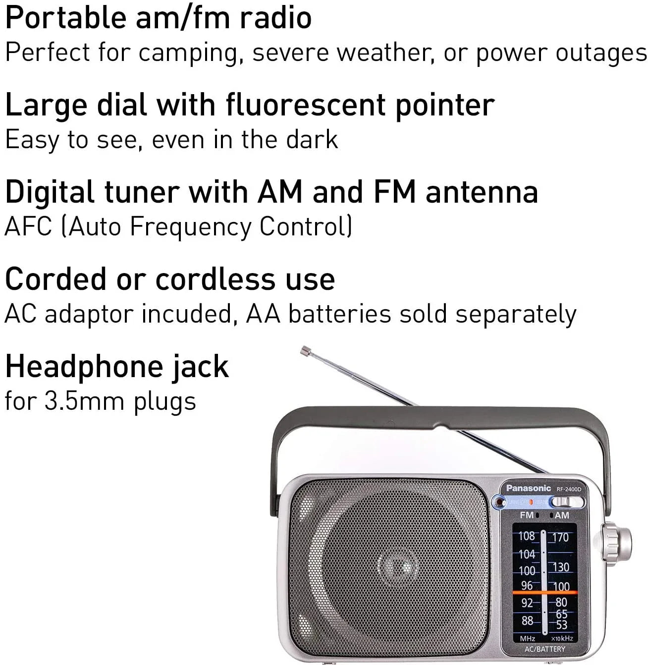 Panasonic RF-2400 AM/FM AC/DC Portable Radio