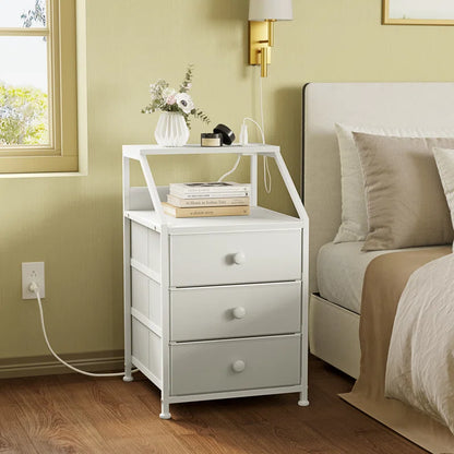 Nightstand with 3 Drawers & 2 USB Ports