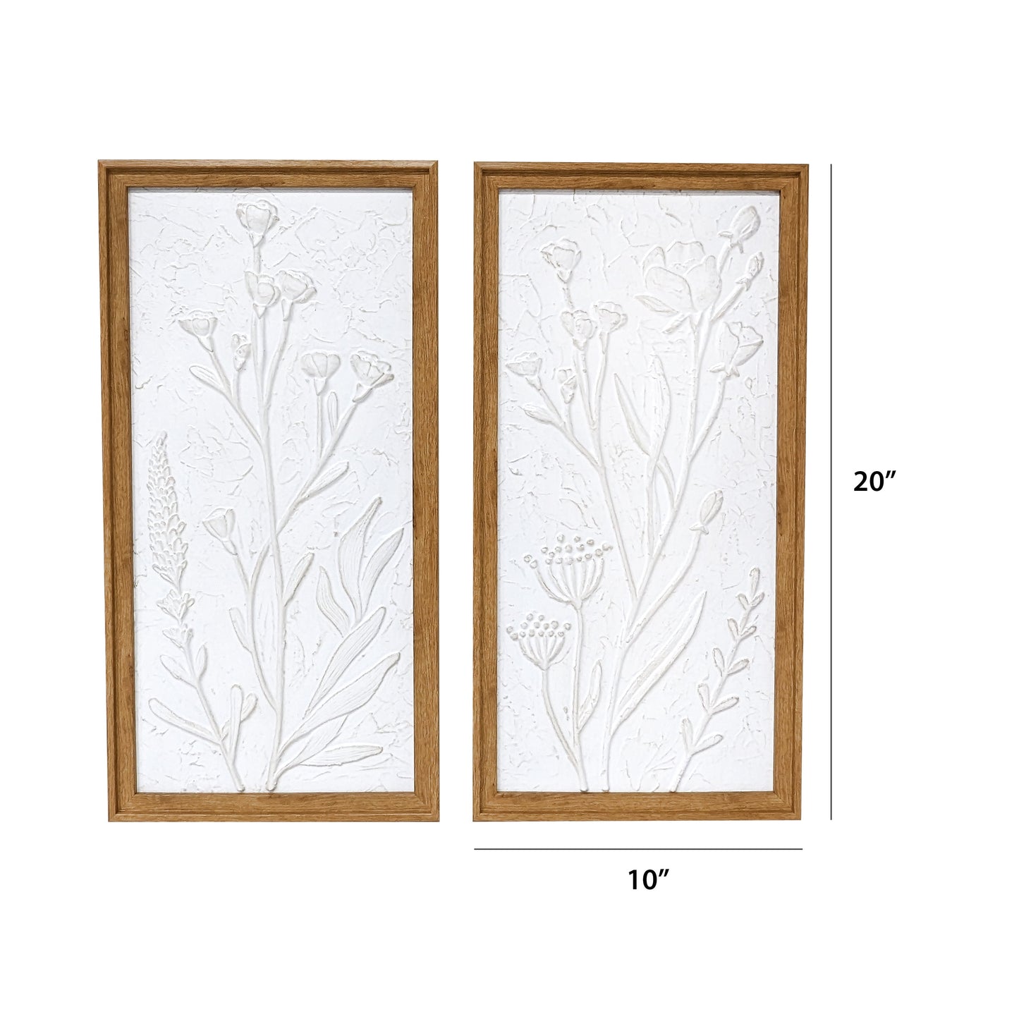 10 inch x 20 inch White Floral 2 Piece Wall Art Set