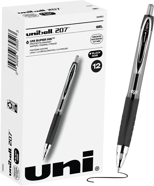 Black Retractable Gel Pens 12 Pack with Medium Points