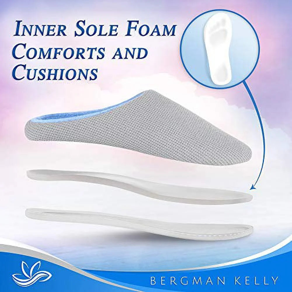 Bergman Kelly Memory Foam Slippers for Women & Men, Super Cushiony Slip-On House Shoes for WFH Comfort (Cush Collection), US Company