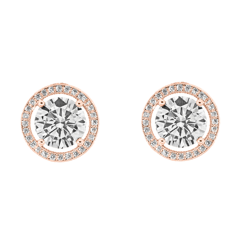 Cate & Chloe Ariel 18k White Gold Plated Halo Stud Earrings with Simulated Diamond Crystals for Women