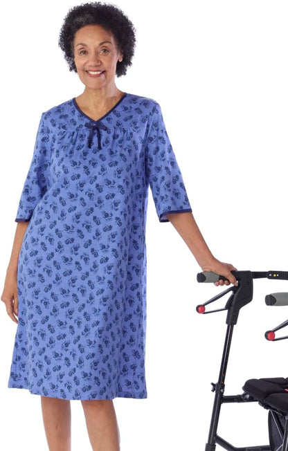 Silverts Open-Back Hospital Gowns for Women – Comfortable, Dignified, Easy Dressing for Seniors & Patients - 2/3 Sleeve