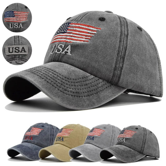 Vintage Baseball Hats for Men with American Flag Patch