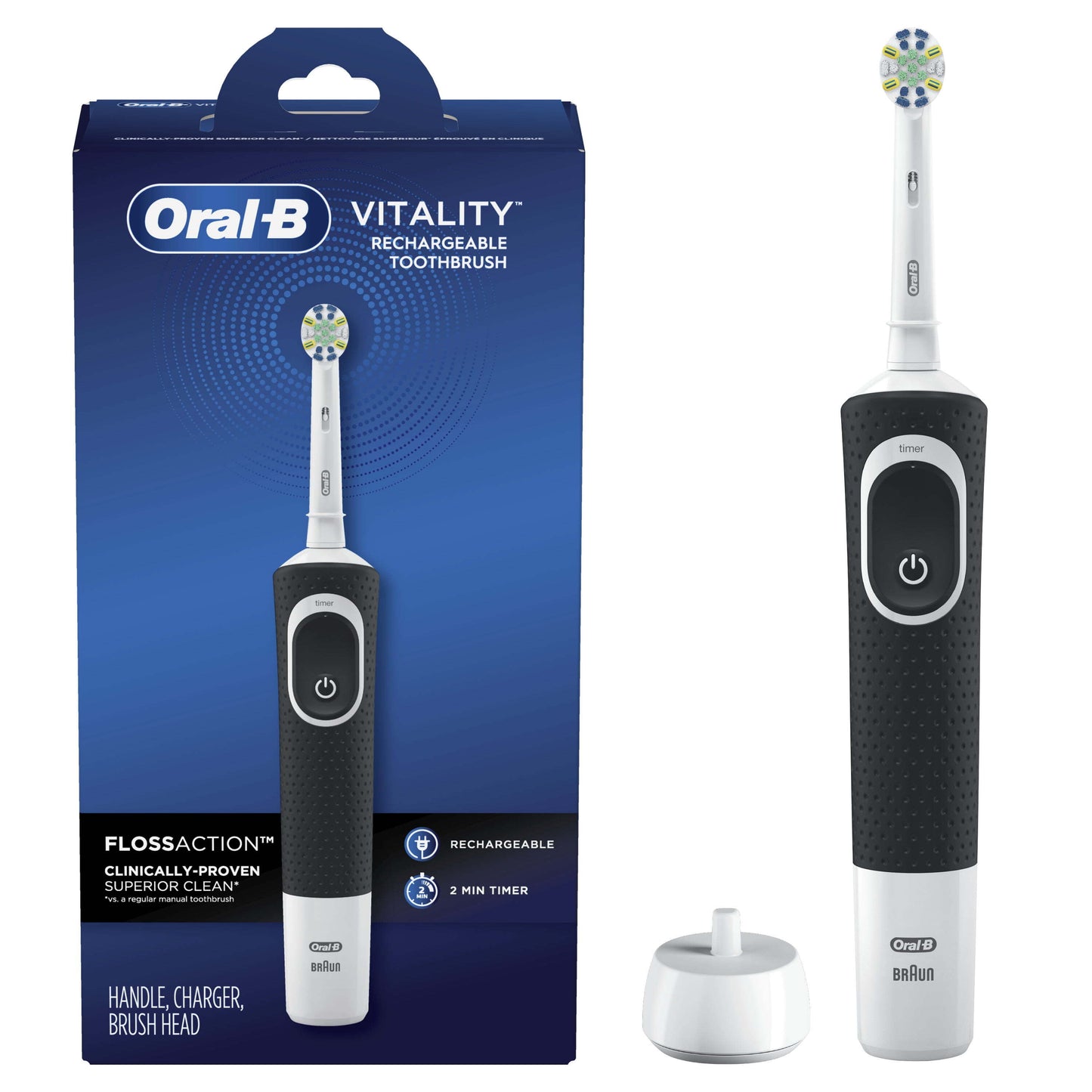 Oral-B Vitality FlossAction Electric Rechargeable Toothbrush, Powered by Braun, for Adults & Children 3+