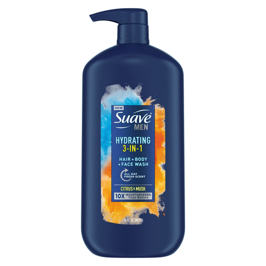 Suave Men 3 in 1 Mens Body Wash, Hair, Face and Body Wash