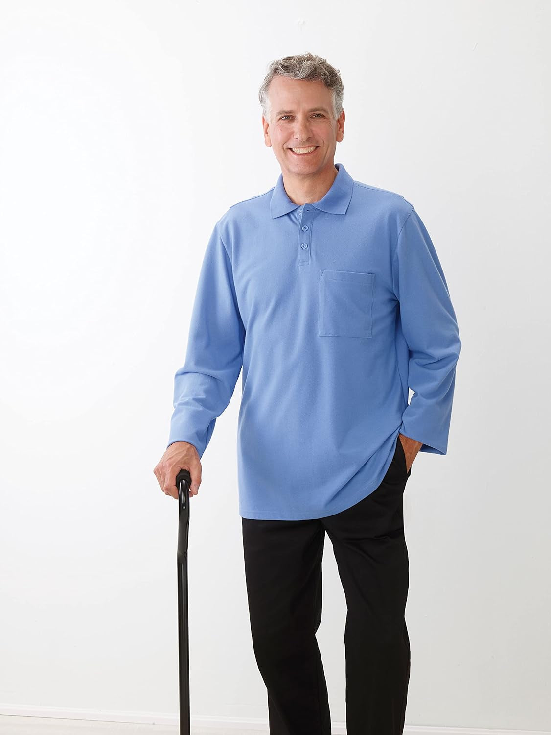 Men’s Open-Back Adaptive Long Sleeve Polo Shirt