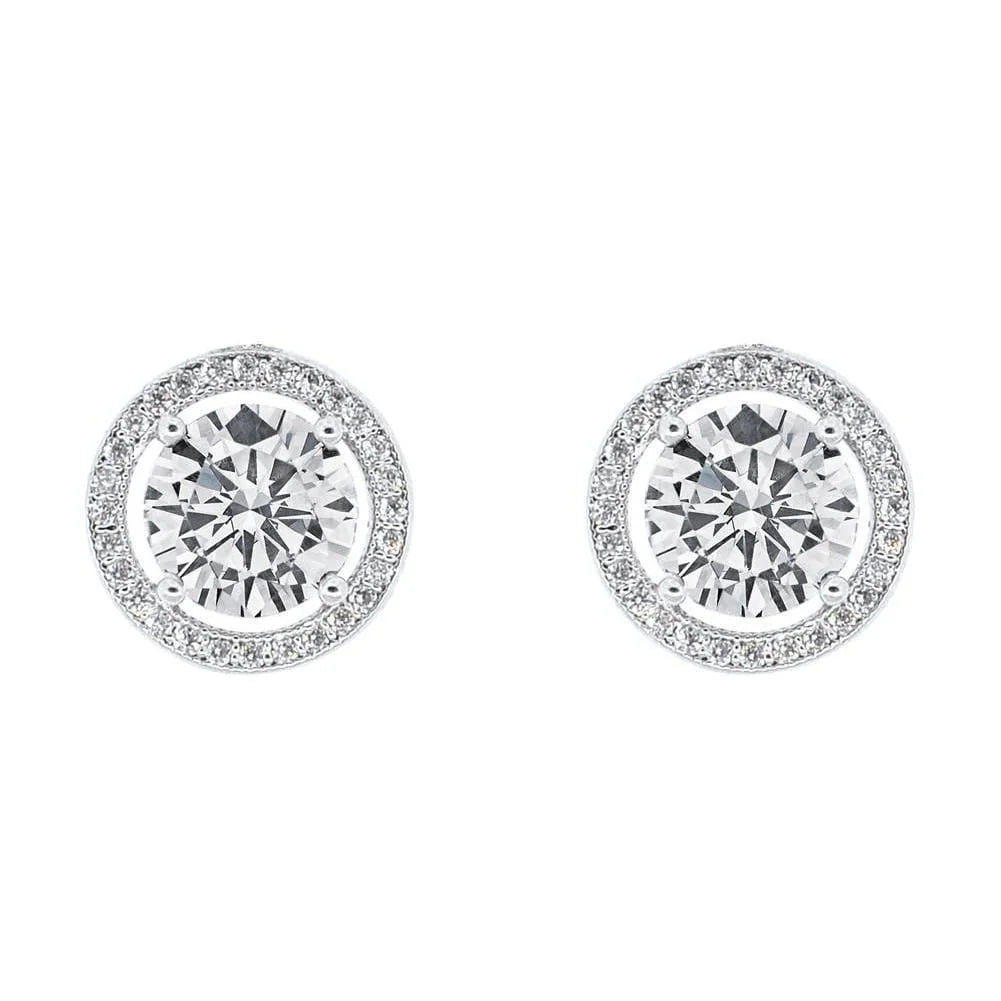 Cate & Chloe Ariel 18k White Gold Plated Halo Stud Earrings with Simulated Diamond Crystals for Women