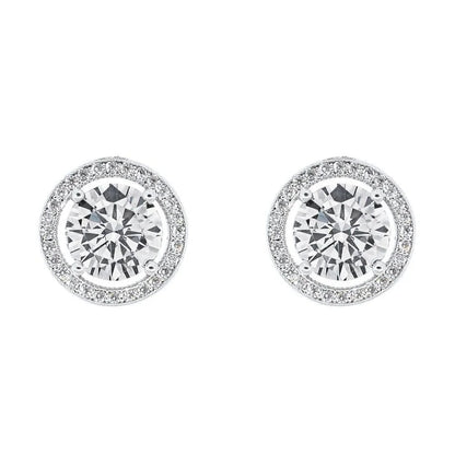 Cate & Chloe Ariel 18k White Gold Plated Halo Stud Earrings with Simulated Diamond Crystals for Women