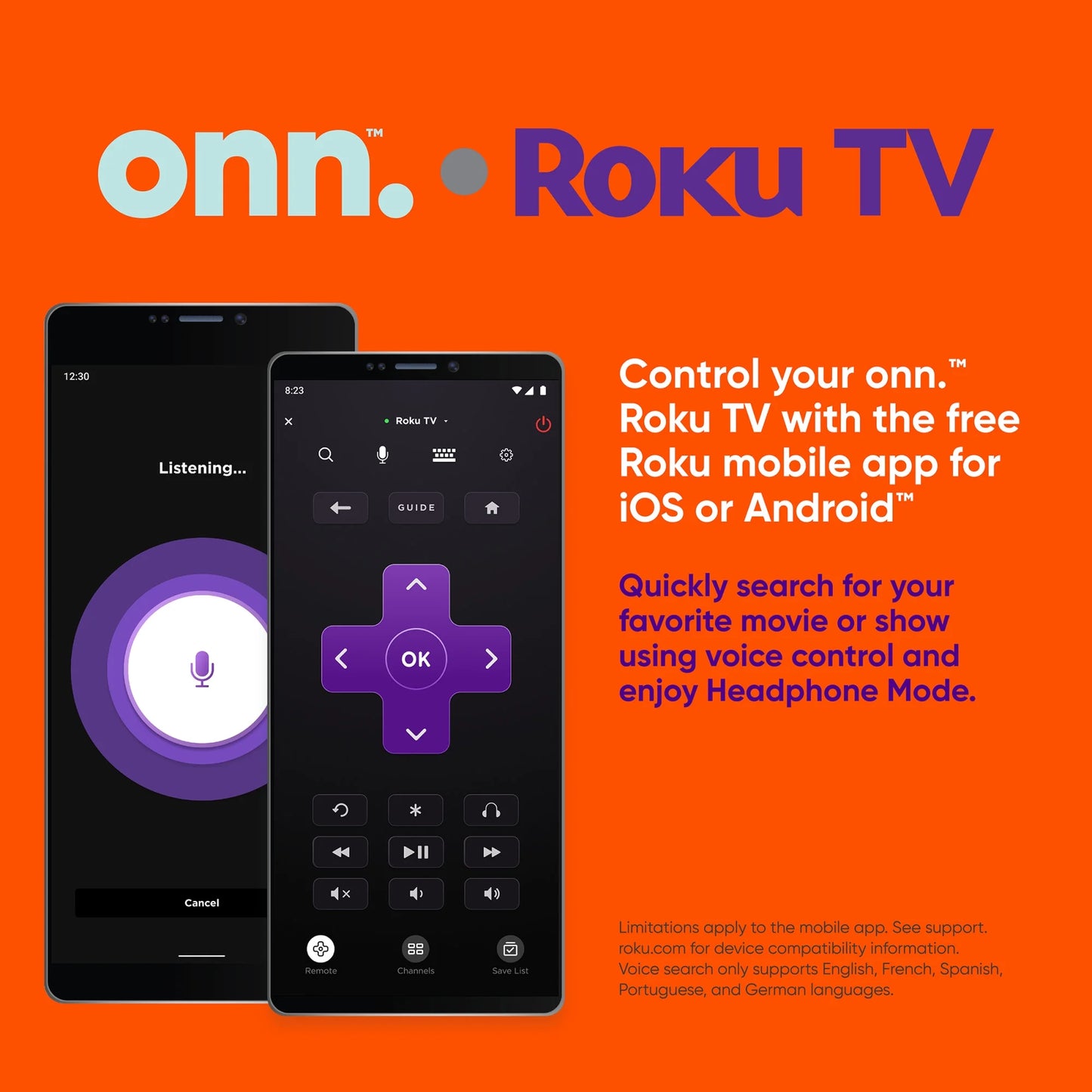 onn. 50” inch 4K LED Roku Smart TV