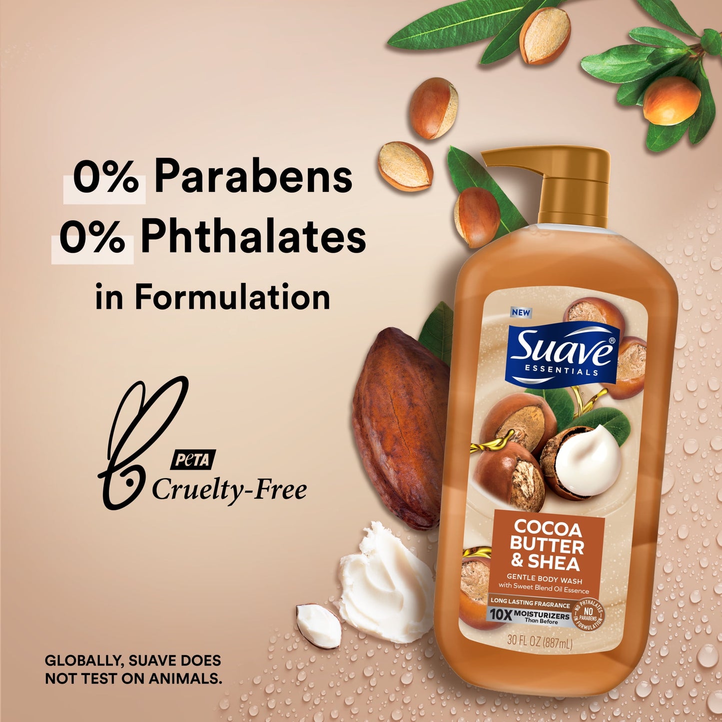 Suave Essentials Gentle Body Wash, Cocoa Butter & Shea