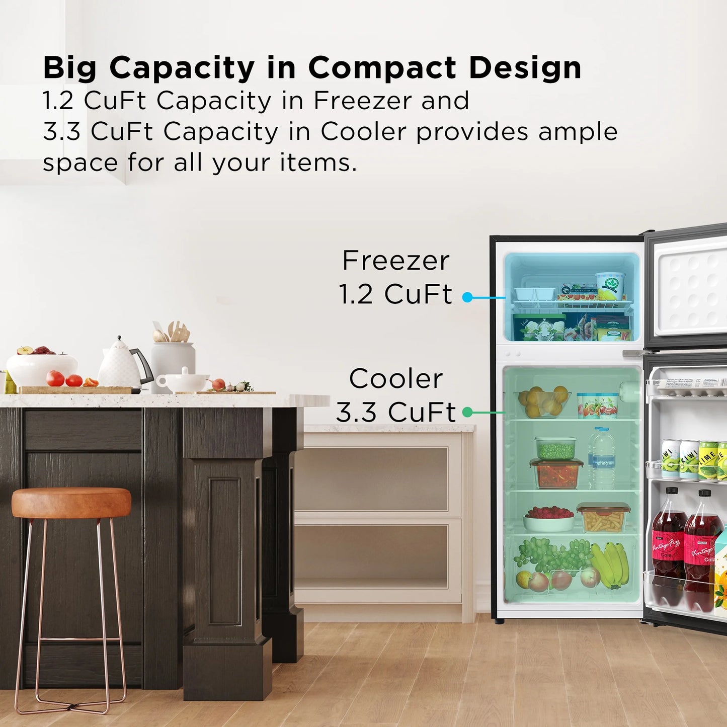 4.5 Cu. ft. Two Door Compact Mini Fridge With Freezer