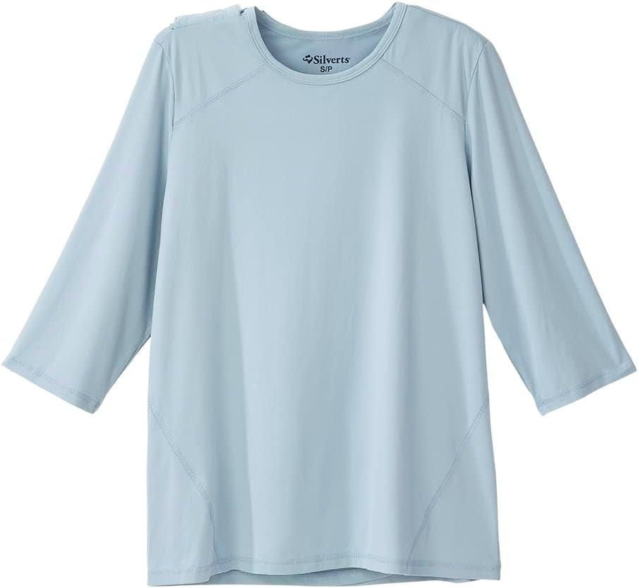 Women’s Open Back Adaptive Active Crew Neck Top for Seniors - 3/4 Long Sleeve Shirt