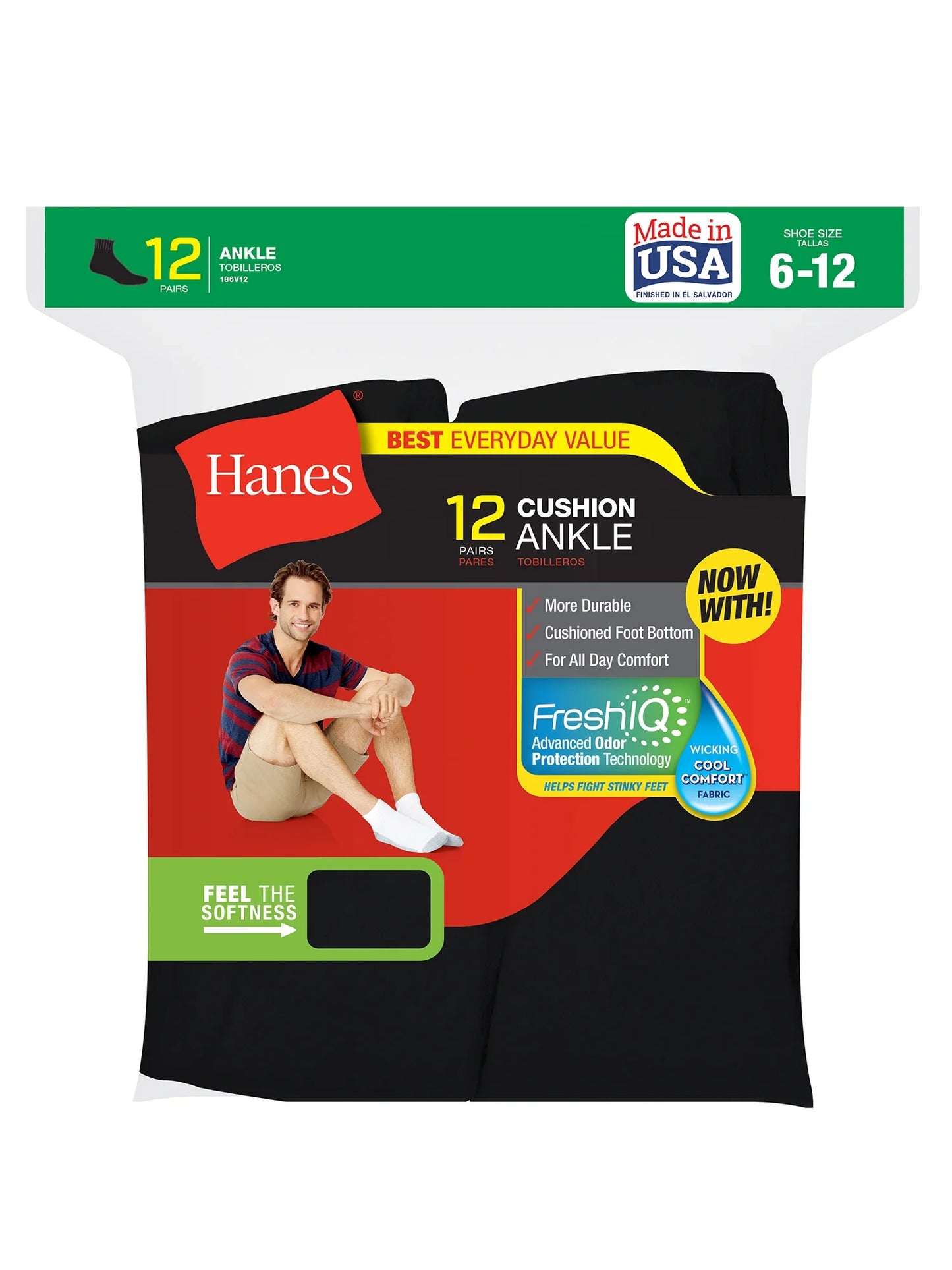 Hanes Men's Ankle Socks, 12-Pack