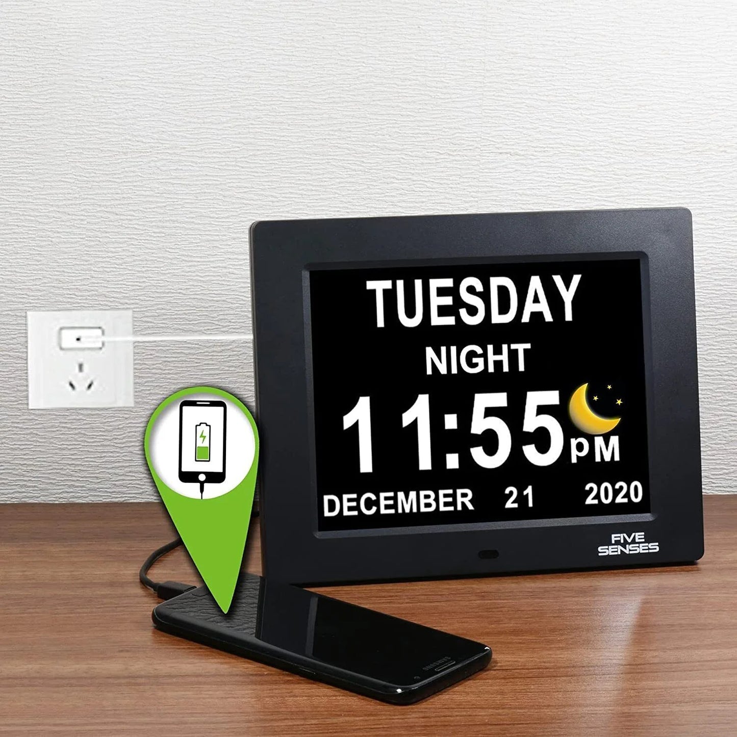 8” Digital Calendar, Clock with Day and Date