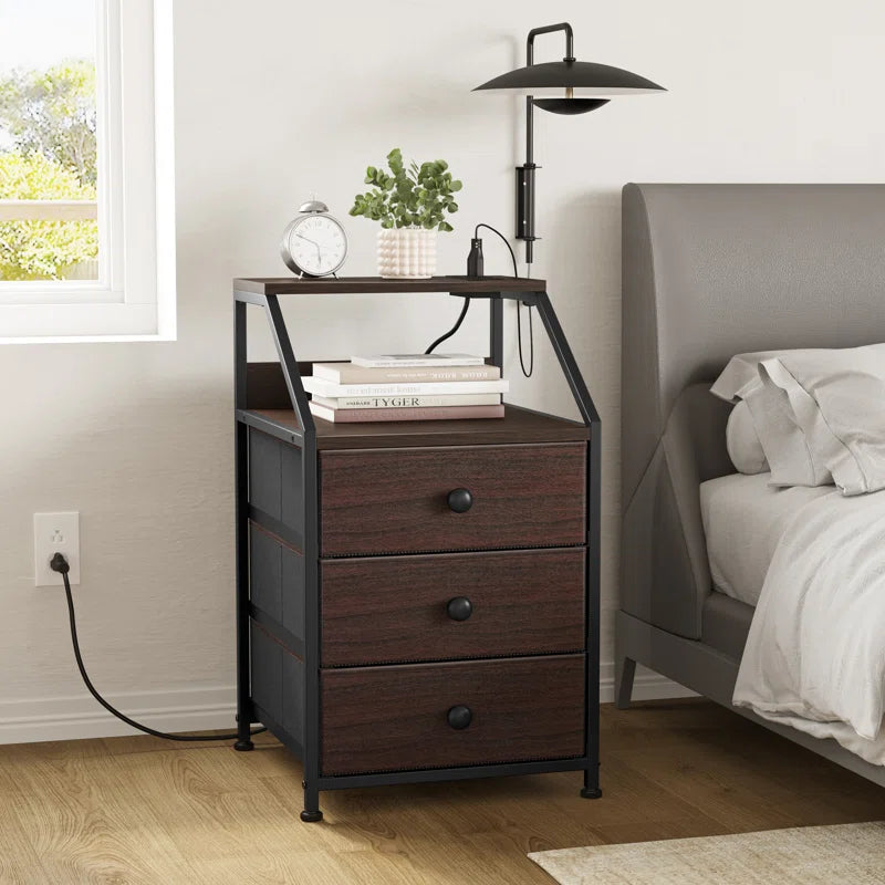 Nightstand with 3 Drawers & 2 USB Ports